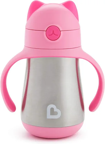 Vista 9 de Munchkin Cool Cat - Vaso para beber con popote para niños pequeños, vaso con popote de acero inoxidable, 8 onzas, azul
