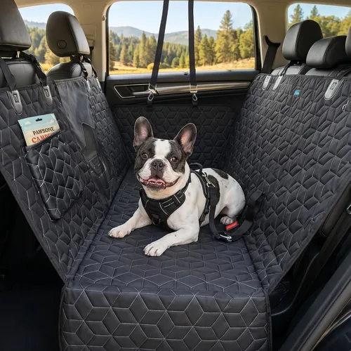Vista 10 de Meginc - Funda de asiento de automóvil para perro, impermeable, antideslizante, protector de banco para perros, duradera 600D a prueba de arañazos