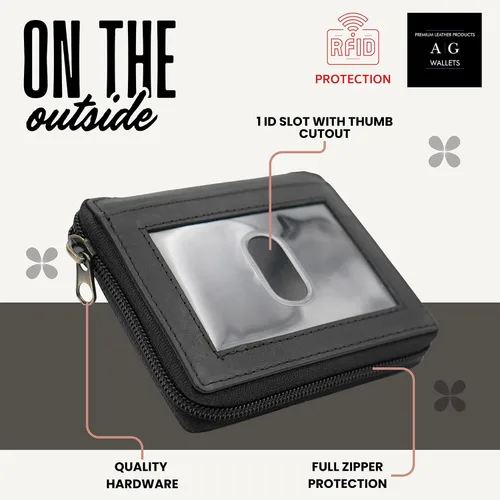 Vista 3 de ag wallets Cartera de cuero con cremallera para hombre con inserciones (negro)
