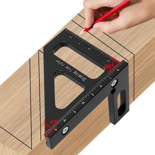 Vista 3 de Regla de medición imperial 3D multiángulo, transportador cuadrado de carpintería de aleación de aluminio de 45/90 grados, regla triangular
