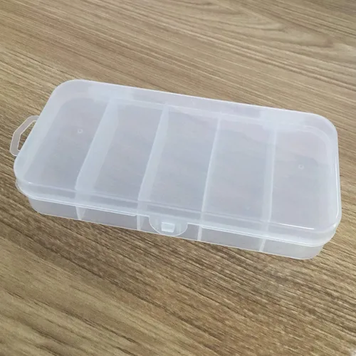 Vista 5 de Caja de accesorios de aparejos de pesca de plástico transparente visible, portátil, multifuncional, 5 compartimentos, organizador de hallazgos