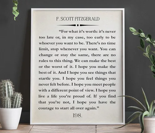 Vista 3 de F Scott Fitzgerald - Póster con cita del Gran Gatsby, arte de pared, cita literaria, cita literaria, regalo inspirador (5 x 7, marfil)
