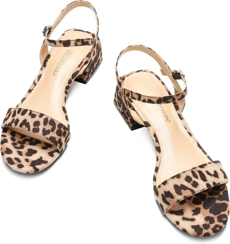 Vista 2 de DREAM PAIRS Zapatos de tacón bajo para mujer con correa de tobillo y puntera abierta clásica, tacón grueso, sandalias de tacón grueso para fiestas