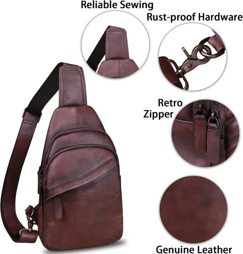 Vista 6 de Bolso de cuero genuino para hombres y mujeres, mochila de cuero vintage, bolso cruzado de hombro a la moda