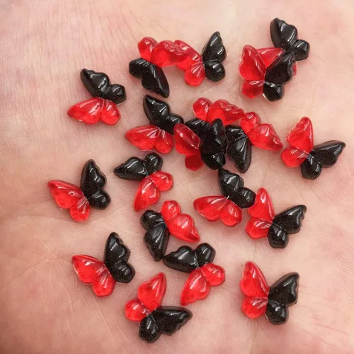 Vista 2 de Diamantes de imitación de mariposa con parte trasera plana, 80 unidades de 0.394 pulgadas, dijes de mariposa de resina para uñas, adornos, álbumes