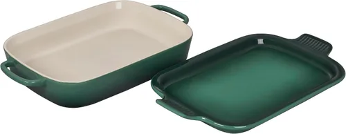 Vista 3 de Le Creuset Fuente rectangular de gres con tapa de bandeja, 14 3/4" X 9", Artichaut
