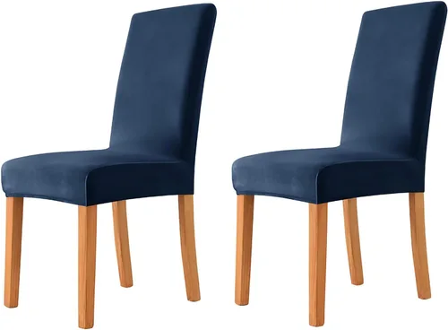 Vista 4 de Velvet Chair Covers Beige Gray, Stretch Dining Room Chair Covers 2 Pack, Super Fit Dining Chairs Slipcovers Spandex Washable Kitchen Parson Chair