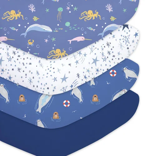 Vista 17 de Sábanas ajustadas para cuna para bebés niños 3 Pack, juego de sábanas de cuna de microfibra extra suave de 28" x 52" para colchón de cuna de bebé