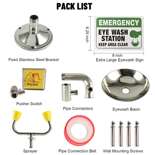 Vista 7 de Estación de lavado de ojos de emergencia montada en la pared, kit de estación de lavado de ojos portátil de primeros auxilios Yeipower de acero