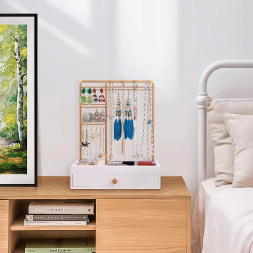 Vista 5 de Teamkio Árbol de joyería con caja de almacenamiento blanca grande organizador de joyas de mesa árbol de exhibición para collares anillos pulseras