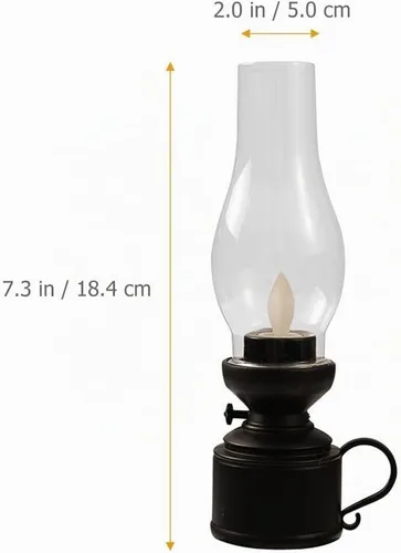 Vista 2 de Zerodeko Lámpara de queroseno vintage sin llama, lámpara de mesa LED de queroseno, lámpara transparente de huracán, funciona con pilas, mesita