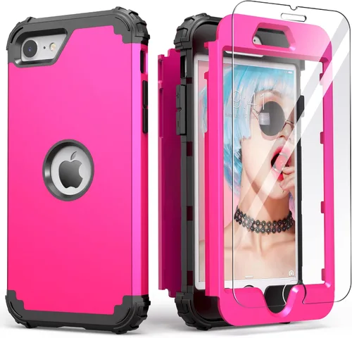 Vista 23 de IDweel Funda para iPhone SE 2020 con protector de pantalla, para iPhone SE 2022, 3 en 1, absorción de golpes, ajuste delgado, cubierta