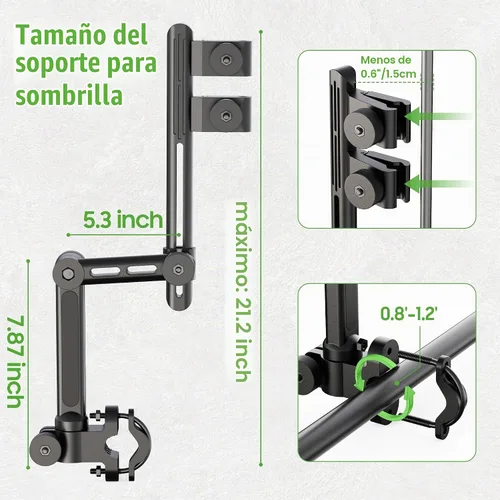 Vista 7 de 10L0L Soporte para paraguas de carrito de golf resistente, base de aluminio ajustable de 180° para carros de golf, cochecitos, sillas de ruedas