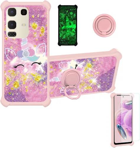 Vista 26 de jioeuinly Funda compatible con Oukitel P1 Pro con protector de pantalla de vidrio templado, policarbonato duro + silicona suave, soporte de anillo