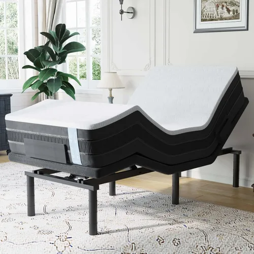 Vista 11 de FLEXISPOT Base de cama ajustable S6 Twin XL+colchón de espuma viscoelástica de gel refrescante de 10 pulgadas, montaje rápido, masaje, espacio