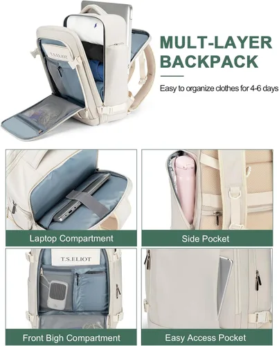 Vista 4 de RDTGO Mochila de viaje para mujer, bolsa de viaje para artículos personales para laptop de 17 pulgadas, mochila de mano aprobada por vuelo, mochila