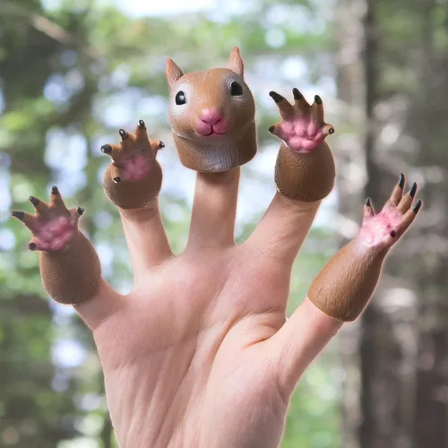 Vista 4 de Handi - Marioneta de mano con diseño de ardilla, marionetas de animales para el dedo para niños.