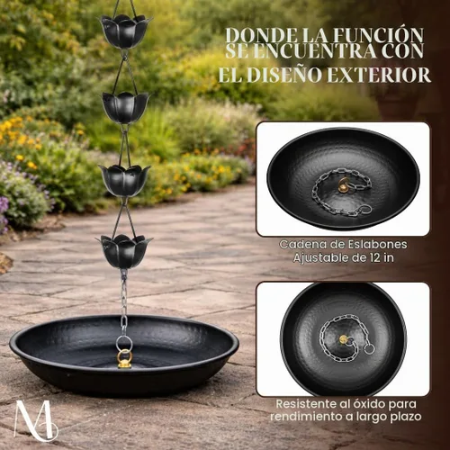 Vista 4 de Monarch Rain Chains Cuenca de Cadena de Lluvia – Cuenco de Anclaje Martillado a Mano de 12 Pulgadas para Canalones, Cuenca de Anclaje Decorativo