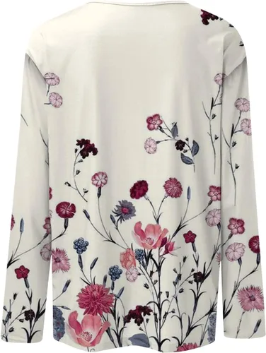Vista 5 de Camisas para mujer, blusa casual de manga larga con estampado de cuello redondo