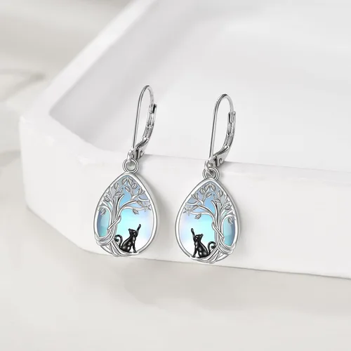 Vista 4 de Aretes de aro de plata de ley 925 con piedra de luna y piedra de luna y ópalo de lágrima y ópalo larimar, turquesa, ónix negro, ónix rosa, cuarzo