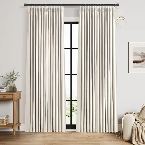 Vista 19 de Nanspring Cortinas plisadas de lino 100% opacas de 96 pulgadas de largo Natural
