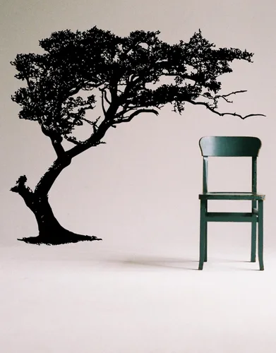 Vista 4 de Calcomanía de pared para sombra de árbol de 6 pies de alto (color negro) 72 pulgadas de alto x 85 pulgadas de ancho. (inclinado a la izquierda)