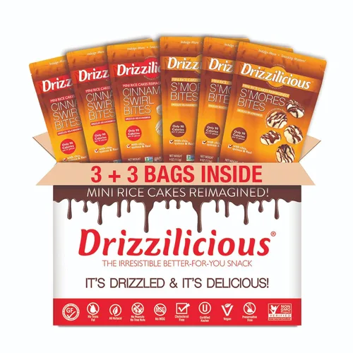 Vista 3 de Drizzilicious Mini Tostadas de Arroz - Tostadas de Arroz Crujientes, Snack Saludable para Adultos y Niños, Tostadas de Arroz Saborizadas, Veganas