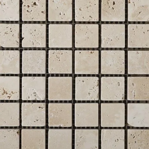 Vista 2 de Azulejo de mosaico de travertino marfil 1 x 1 - Caja de 5 pies cuadrados