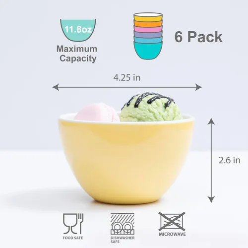 Vista 6 de Juego de 6 cuencos pequeños de melamina ColorPop, 4.25" 11.8 onzas para postre, preparación, salsa para mojar, helado, acompañamientos, aperitivos