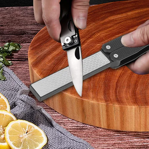 Vista 7 de Piedra de afilar cuchillos plegable, afilador de doble cara, afilador rápido portátil para afilar cuchillos de cocina, tijeras, picador (negro)