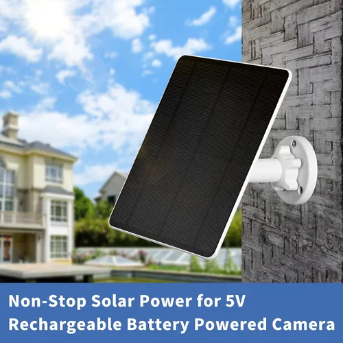 Vista 4 de Panel solar para cámara de seguridad, panel solar USB de 6 W para cámaras DC 5 V, cargador de panel solar de cámara micro USB y USB-C, cargador