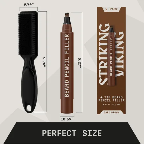 Vista 7 de Striking Viking Lápiz de barba – marrón oscuro, paquete de 2 – Tinte temporal para barba – Impermeable a prueba de sudor de larga duración