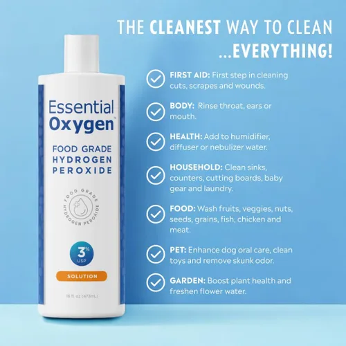 Vista 2 de Peróxido de hidrógeno de Essential Oxygen, 3 % de grado alimenticio, 0724609, 1, 1