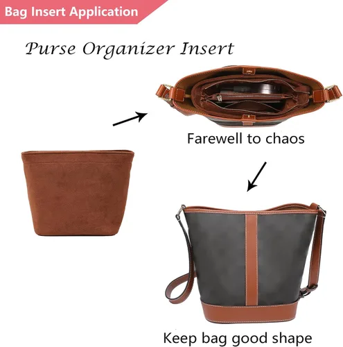 Vista 5 de Doxo Organizador de bolso para bolsos, organizador de bolsas de terciopelo con diseño de cremallera, compatible con cubeta pequeña Celine, Triomphe