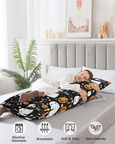 Vista 4 de Funda de almohada negra para Halloween, funda de almohada suave para cama, funda de almohada decorativa de lujo para sofá largo lumbar con cierre
