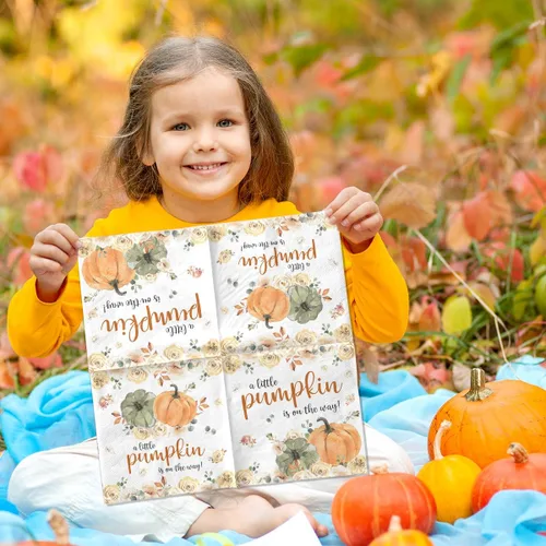 Vista 5 de A Little Pumpkin is on The Way - 40 servilletas de calabaza pequeña para baby shower, decoración de fiesta de otoño, calabaza, floral, niño y niña