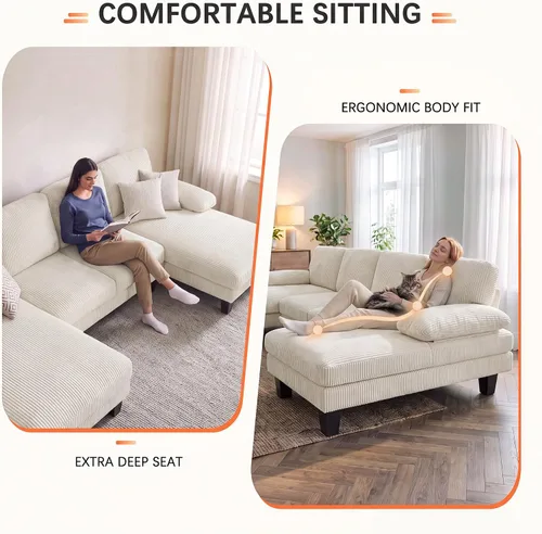 Vista 5 de JUMMICO Sofás Seccionales para Sala de Estar, Sofá en Forma de U con Tela de Chenilla, Sofá Moderno de 4 Asientos con Almohadas Removibles