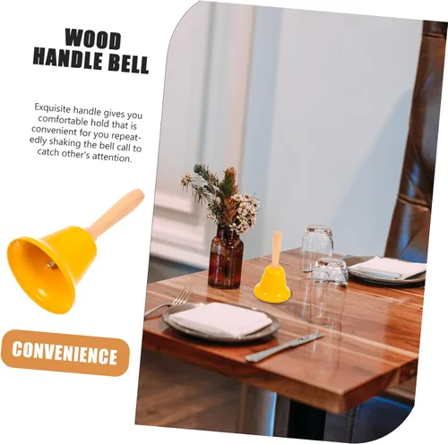 Vista 9 de MAGICLULU Campana de llamada de Navidad con mango de madera, campana de mano sólida para decoración de cena de Navidad, color amarillo