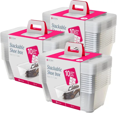 Vista 13 de Life Story Paquete de 10 cajas de almacenamiento de plástico, organizador de zapatos apilable, contenedores con tapa, 6 litros - Cajas