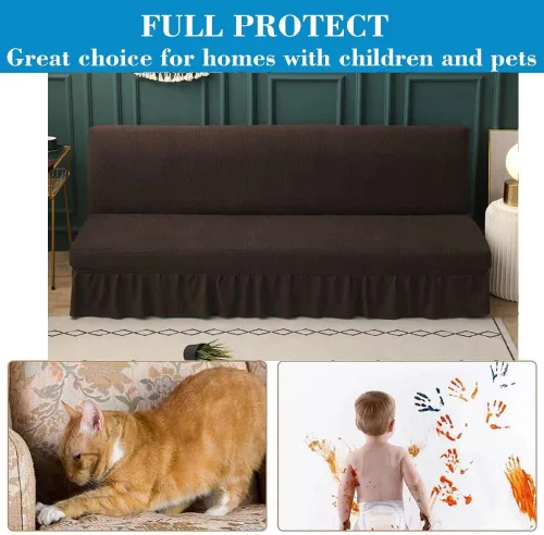 Vista 4 de Funda elástica para futón sin brazos con falda de punto jacquard para sofá cama, lavable a máquina, funda de sofá futón, protector de muebles