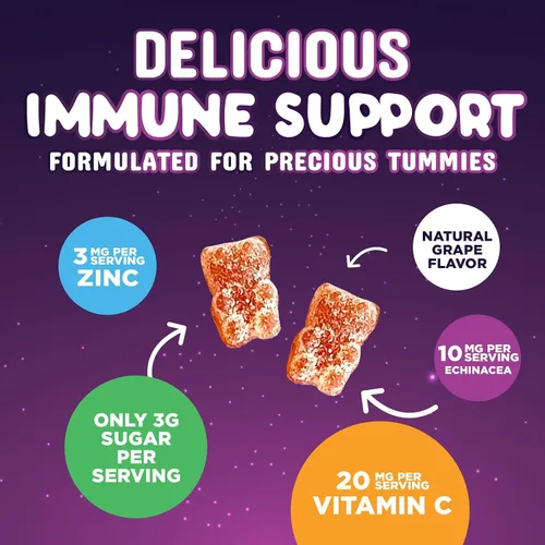 Vista 5 de Gomitas de apoyo inmunológico para niños, suplemento de apoyo inmunológico con vitamina C, zinc y equinácea, gomitas diarias de apoyo a la salud