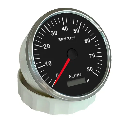Vista 8 de ELING Tacómetro de motor de 4.331 in 0-8000 RPM Fueraborda Tacho RPM Gauge con medidor de horas para motor de gasolina 12V 24V con retroiluminación