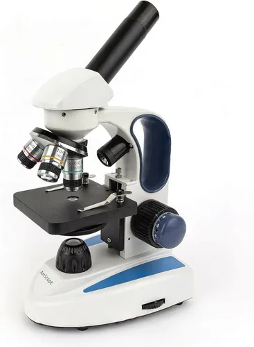 Vista 10 de AmScope Microscopio monocular compuesto inalámbrico digital M158C-2L-E, oculares WF10x y WF25x, aumento de 40x-1000x, iluminación LED superior e