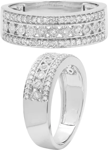 Vista 2 de Dazzlingrock Collection Anillo de boda redondo de triple fila gruesa para mujer, con piedras preciosas y diamantes, disponible en oro de 10K14K18K