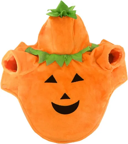 Vista 3 de Disfraz de calabaza de Halloween para perro, gato, trajes de cosplay para mascotas, ropa de forro polar con capucha, suéter, abrigo, disfraces