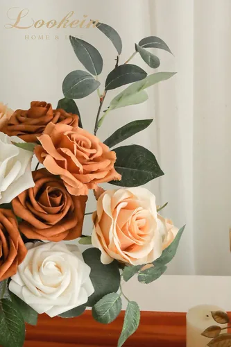 Vista 4 de Juego de 5 flores artificiales para decoración de boda, ramo de mesa, centros de mesa, arco de pasillo, decoración de flores, despedida de soltera