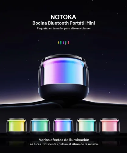 Vista 2 de NOTOKA Mini Altavoces Portátiles Bluetooth Inalámbricos, Emparejamiento TWS, Pequeño Altavoz Bluetooth con Luces y Cordón, Regalos