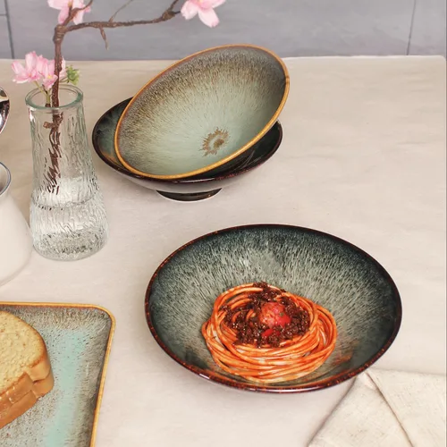 Vista 4 de Juego de 2 cuencos de cerámica japoneses para sopa de fideos ramen, para ramen, Pho, sopa, ensalada, pasta, platos asiáticos, fideos Udon, cuenco