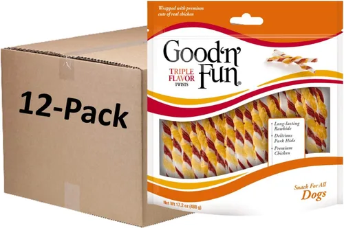 Vista 15 de GOOD 'N' FUN Giros de triple sabor con masticables Bully, golosinas para perros con alto contenido de proteínas para todos los perros adultos