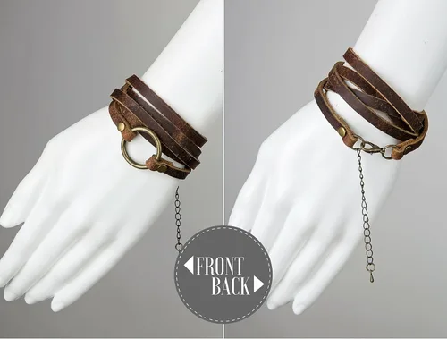 Vista 3 de SPUNKYsoul Pulsera circular de cuero hecha a mano con 5 envolturas para mujer, Cuero, Sin gemas.